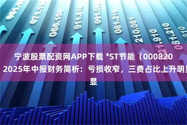 宁波股票配资网APP下载 *ST节能(000820)2025年中报财务简析:亏损收窄,三费占比上升明显